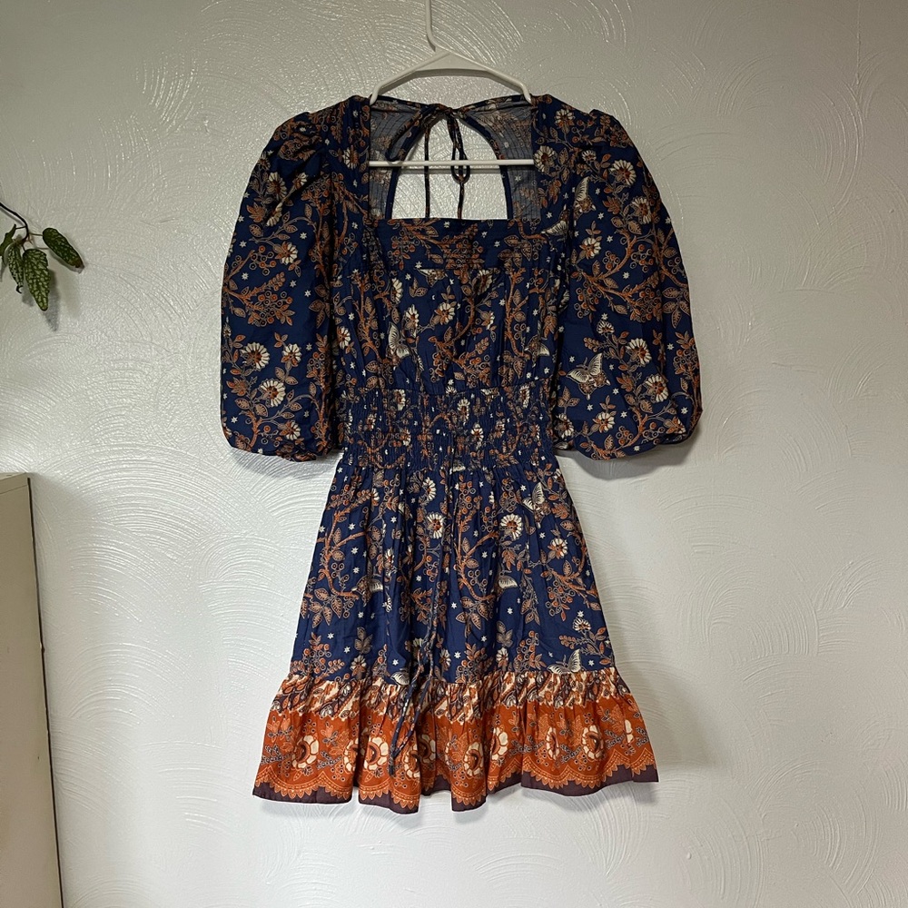 House of Harlow Nastassia Dress Puff Sleeve Mini Square Neck Smocked Waist XS - Picture 2 of 8